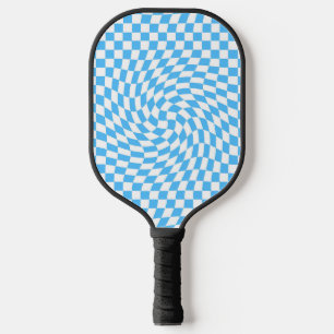 Light Blue & White Chequered Chequerboard Pattern Pickleball Paddle