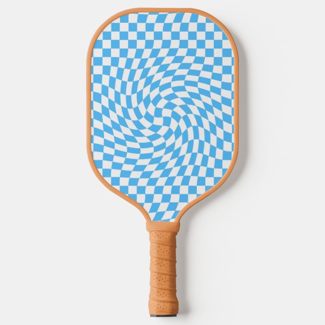 Light Blue & White Chequered Chequerboard Pattern  Pickleball Paddle (Front)