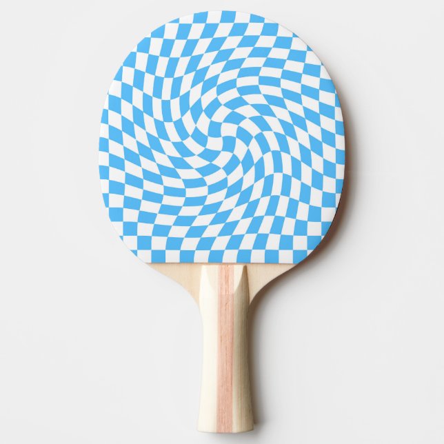 Light Blue & White Chequered Chequerboard Pattern  Ping Pong Paddle (Front)