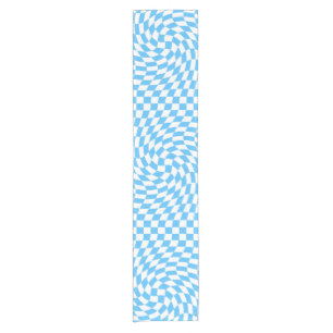 Light Blue & White Chequered Chequerboard Pattern  Short Table Runner