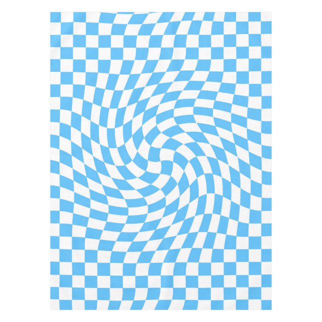 Light Blue & White Chequered Chequerboard Pattern  Tablecloth (Front)