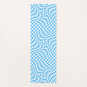 Light Blue & White Chequered Chequerboard Pattern Yoga Mat
