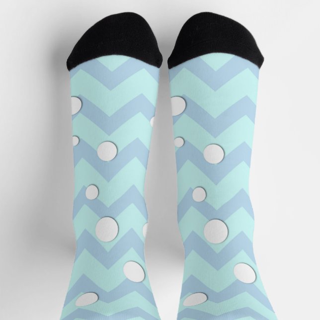 Light blue white Chevron pattern with Snowballs Socks (Top)