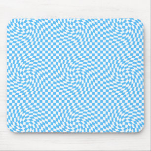 Light Blue & White Chic Warped Chequered Pattern  Mouse Pad