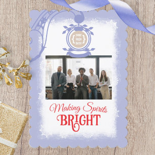 Light Blue, White Company Logo Christmas Photo Holiday Card