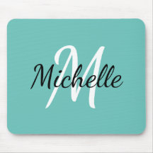 Light Blue & White Custom Monogram Mousepad