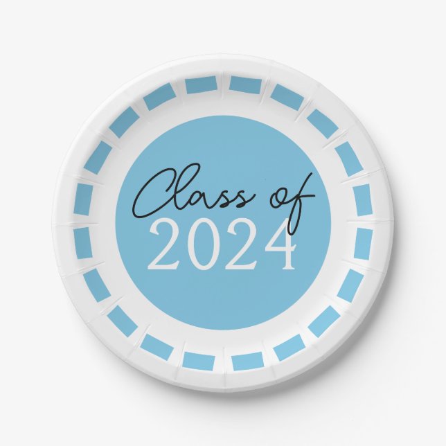 Light Blue & White Filmstrip Class Year Graduation Paper Plate (Front)