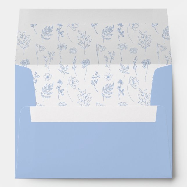 Light blue white floral wedding card Envelope  (Back (Bottom))