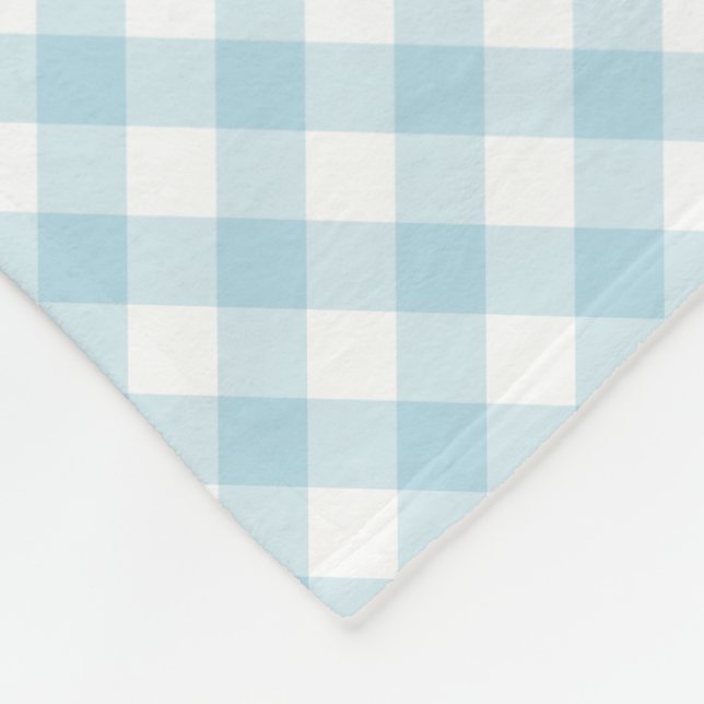 Light Blue White Gingham Plaid Pattern Fleece Blanket (Corner)