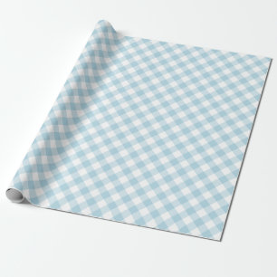 Light Blue White Gingham Plaid Pattern Wrapping Paper