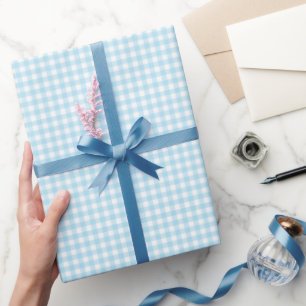 Light Blue   White Gingham Wrapping Paper