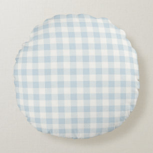 Light Blue White Green Plaid Stripes Round Cushion