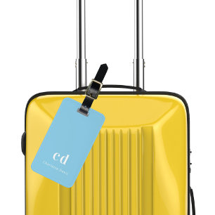 Light blue white monogram initials luggage tag