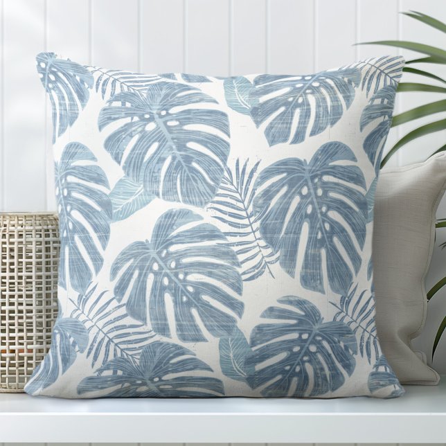 Light Blue & White Monstera Palm Leaves Cushion (Creator Uploaded)