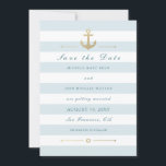 Light Blue White Nautical Reminder Save The Date<br><div class="desc">Customise this stylish modern Elegant Nautical Wedding Reminder Save The Date Flat Card Invitation. Light Blue and white striped design, set as a template for an easy customisation. Pastel blue colour of the stripes is customisable and can be changed to any other colour, you can change it by changing the...</div>