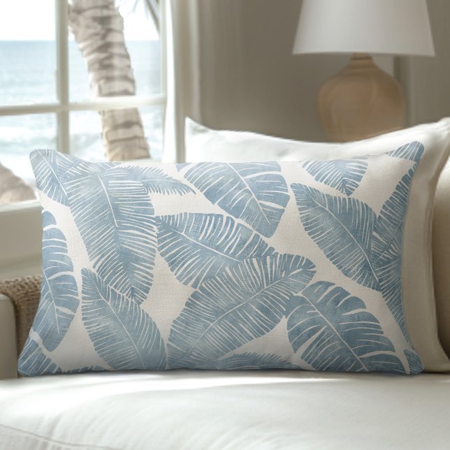 Light Blue & White Palm Leaf Lumbar Pillow (Creator Uploaded)