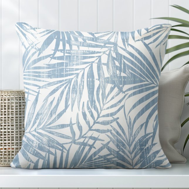 Light Blue & White Palm Leaf Throw Pillow (Creator Uploaded)