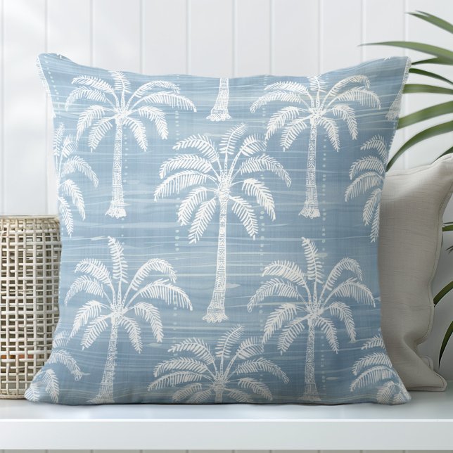 Light Blue & White Palm Tree Throw Pillow (Creator Uploaded)