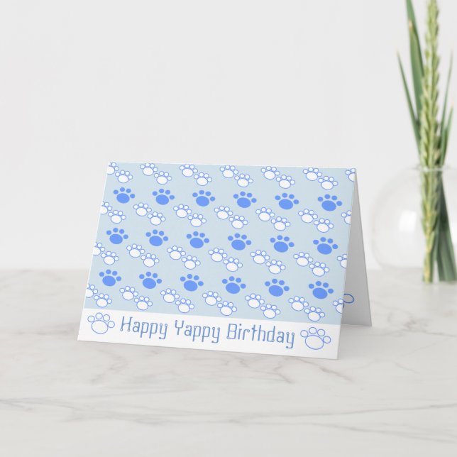 Light Blue & White Paw Birthday Card (Front)