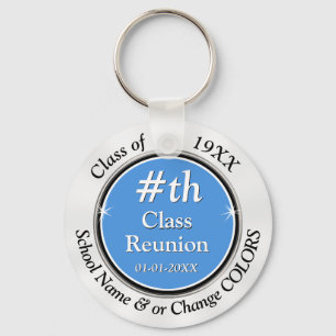 Light Blue, White Personalised 40th Class Reunion Key Ring