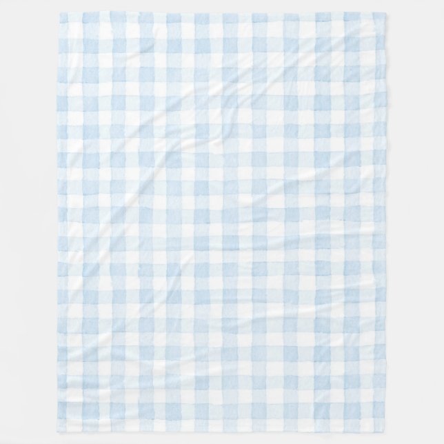 Light Blue White Plaid Stripes  Fleece Blanket (Front)