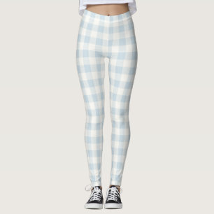 Light Blue White Plaid Stripes Leggings