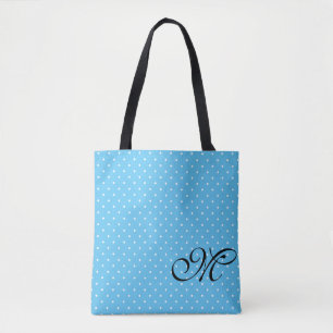 Light Blue & White Polka Dot Monogram Tote Bag