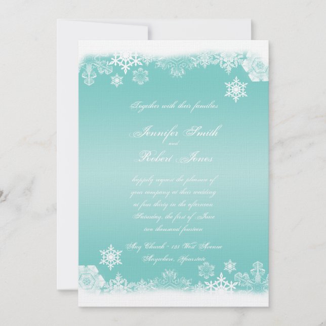Light Blue White Snowflake Wedding Invitation (Front)