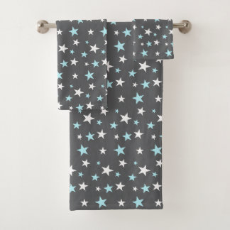 Light Blue & White Stars on Grey Bath Towel Set