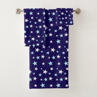Light Blue & White Stars on Navy Blue Bath Towel Set