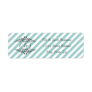 Light Blue White Striped Flourish - Return Address Label
