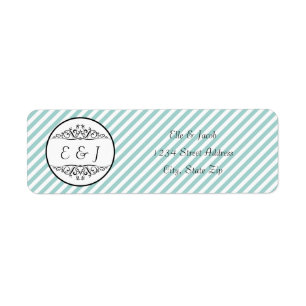 Light Blue White Striped Flourish -Return Address Return Address Label