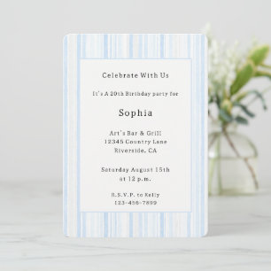Light Blue White Stripes Birthday Invitation