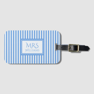 Light Blue & White Stripes Custom Name Luggage Tag