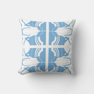 Light Blue White Symmetrical Mediterranean Mosaics Cushion