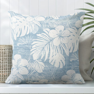 Light Blue & White Tropical Throw Pillow