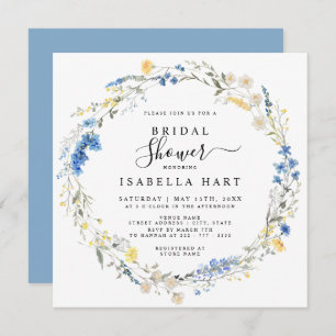 Light Blue Wild Floral Dainty Dusty Bridal Shower Invitation