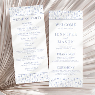 Light blue wildflower rustic wedding program cards