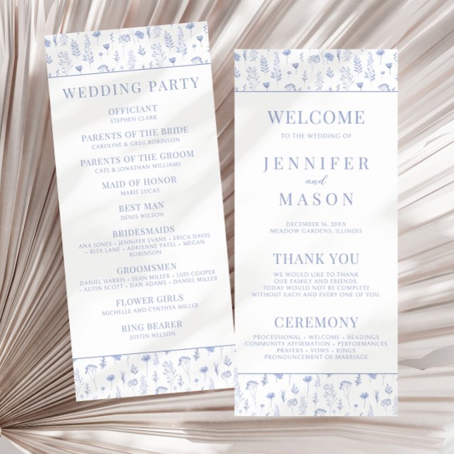 Light blue wildflower rustic wedding program cards (Creator Uploaded)