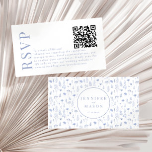 Light blue wildflower wedding RSVP QR code cards