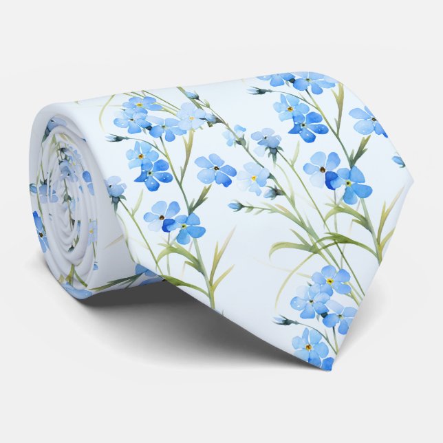Light Blue Wildflowers Neck Tie (Rolled)