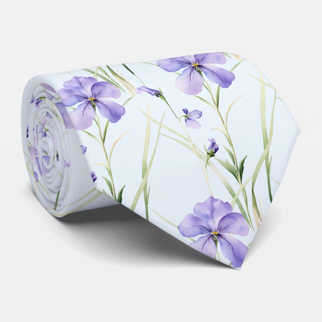 Light Blue Wildflowers Neck Tie (Rolled)
