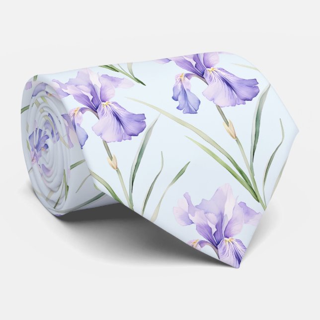 Light Blue Wildflowers Neck Tie (Rolled)
