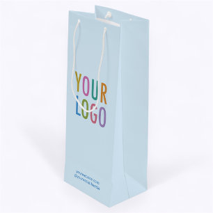 Light Blue Wine Gift Bag Business Logo No Minimum