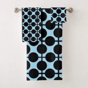 Light blue with black geometric bath towel set