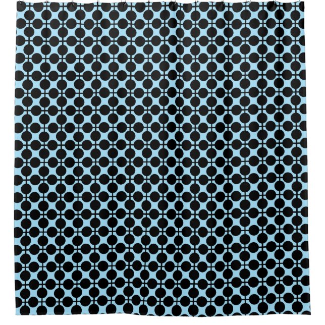Light blue with black geometric  shower curtain (Front)