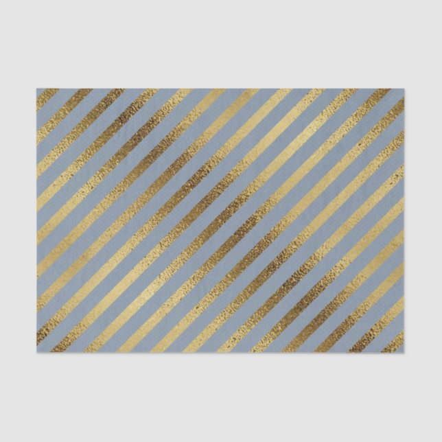 Light Blue with Diagonal Gold Stripes Tissue Paper (Front)