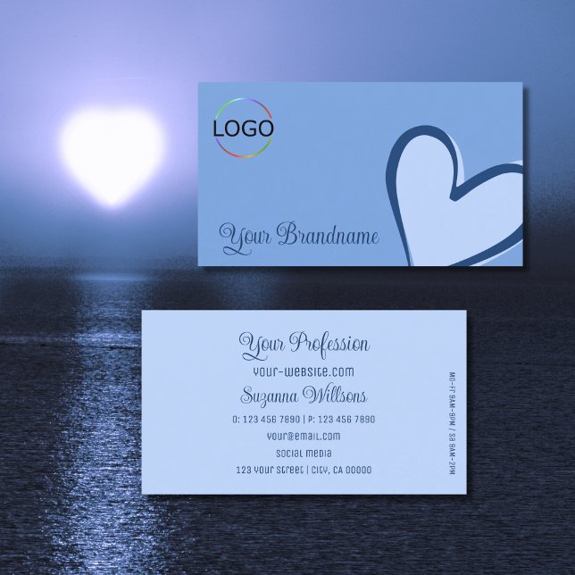 Light Blue with Gorgeous Heart and Logo Cute Business Card (Creator Uploaded)