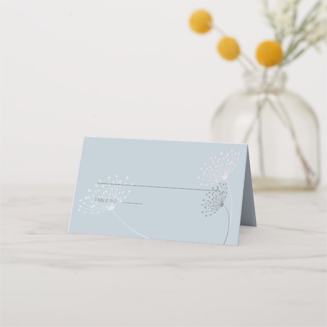Light Blue With Simple Doodle Flowers Place Card (Front)