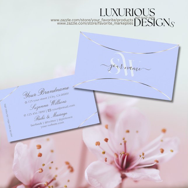 Light Blue with White Gold Decor and Monogram Business Card (Creator Uploaded)